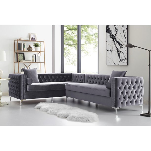 Inspired Home Sania Velvet Corner Sectional Sofa 120" Right Facing