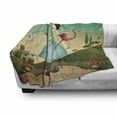 thumbnail image 3 of Mural Soft Flannel Fleece Throw Blanket, Fictional Scene of Little Girl with Blue Polka Dotted Dress Holding a Flamingo Toy, Cozy Plush for Indoor and Outdoor Use, 50" x 70", Multicolor, by Ambesonne, 3 of 6
