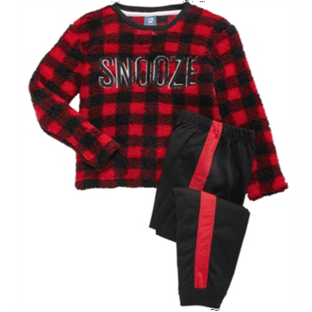 

Max & Olivia Big Boy s 2 Pc Snooze Faux Sherpa Top & Colorblocked Pants Pajama Set Red -Black Size S