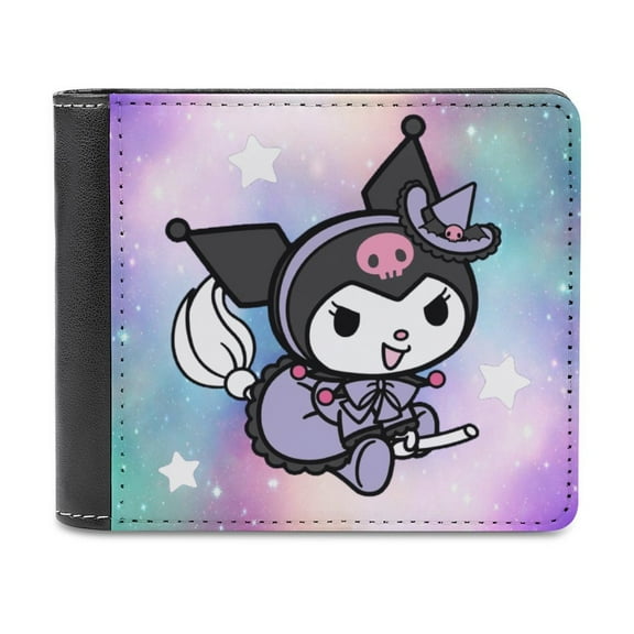 Kuromi Leather Wallet for Men Women Two Fold Purse Slim Cash Card Holder Bag