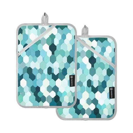 

Modern Style Hexagonal Pattern Set of 2 Heat-Resistant Quilted Pads Silver Polyester 7 x 9.8