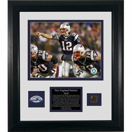 NFL - New England Patriots Perfect Season Framed 8x10 Photograph with Game-Used Football Piece and Descriptive Plate-L.E. of 500