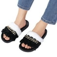 thumbnail image 5 of Womens Furry Slippers Open Toe House Casual Flat Slides Sandals Indoor Outdoor, 5 of 7