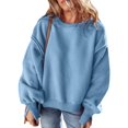 thumbnail image 3 of Round Neck Pullover for Women Loose Lambswool Casual Versatile Long Sleeve Top Fall Winter Sweatshirt Sky Blue M, 3 of 9