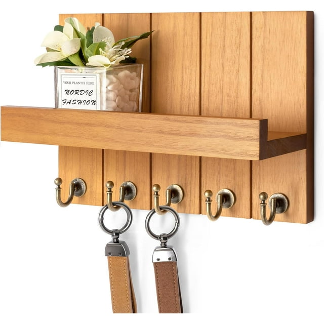 Key Holder for Wall Farmhouse Rustic Mail Organizer Floating Shelf for Home Kitchen Entryway Decor with Sturdy Key Hooks (Retro )