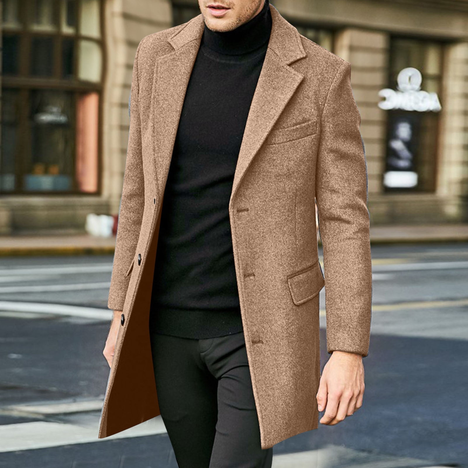 Outfmvch Winter Coats For Men Coats For Men Men Plus Size Winter Coat Lapel Collar Long Sleeve Padded Leather Jacket Vintage Thicken Coat Sheepskin Jacket Jackets For Men Khaki M