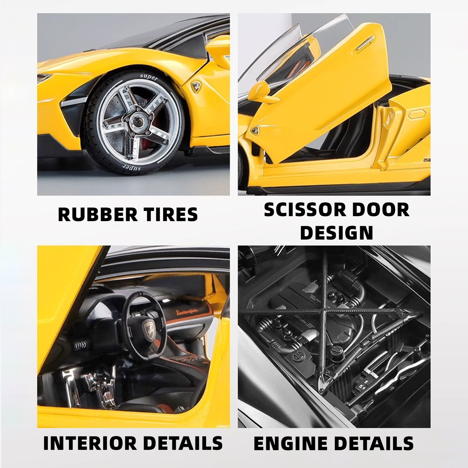 Anmyjuly 1:18 scale LP770 sports car model kits with Alloy Body, Shock Absorption Tires, Simulated Lights & Sound, Steerable Front Wheels & Adjustable Rear Wing, die cast metal toy cars