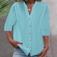 thumbnail image 2 of Timegard Womens Tops 1/2 Sleeve V Neck Button down Shirts Casual Loose Lightweight Blouse Solid Color, 2 of 6