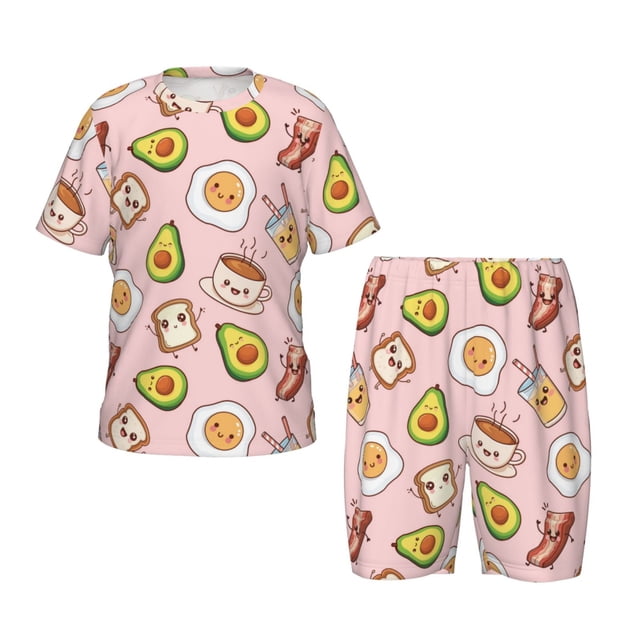 Balery Breakfast Conjunto de Pijama Infantil de Manga Corta con Estampado – Ropa de Dormir de Algodón Suave-3X-Large