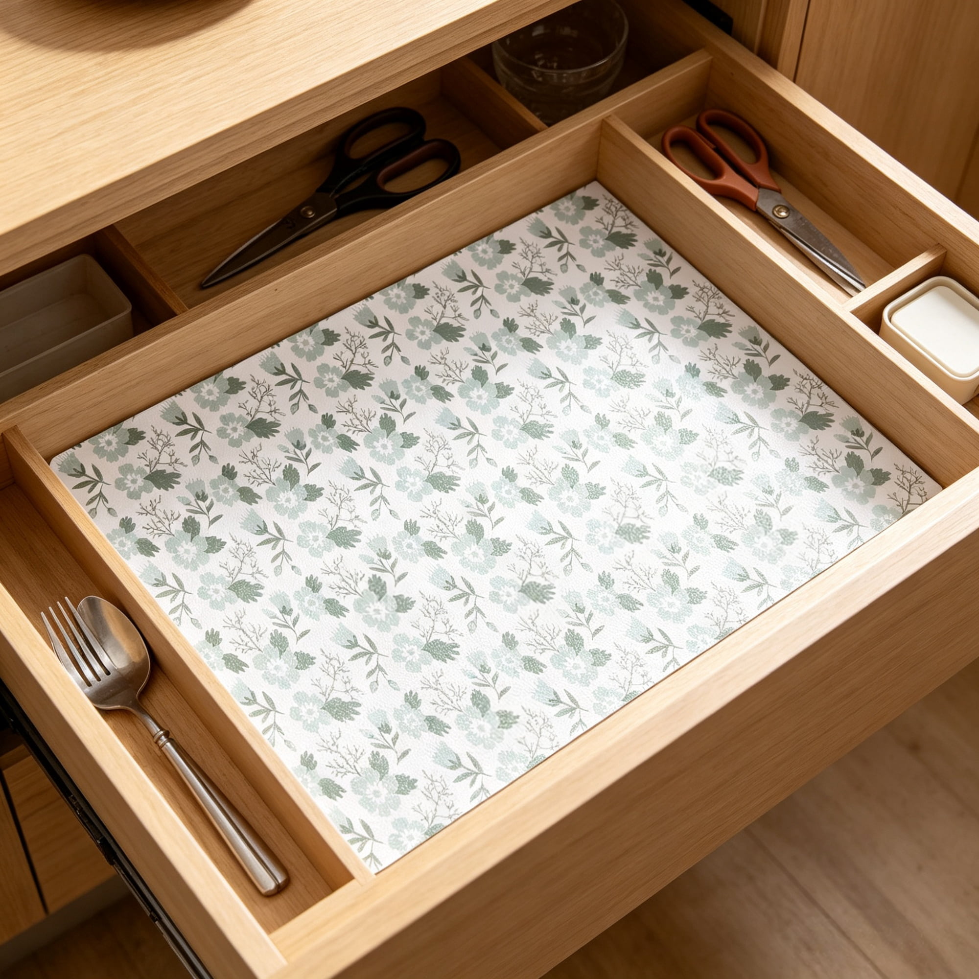 23FT Drawer & Shelf Liner, Non-Adhesive Non-Slip Waterproof PVC Mat, Thick Refrigerator Liner & Cupboard Paper, Floral Pattern for Kitchen Cabinet & Bathroom