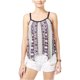 thumbnail image 1 of American Rag - Camiseta sin mangas con dobladillo de pañuelo estampado para mujer, negro, XS, 1 of 1
