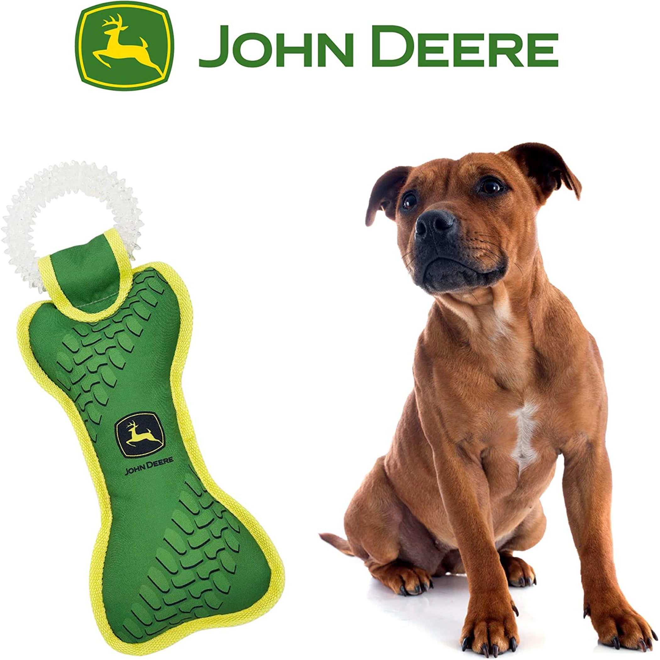 JOHN DEERE DOG DENTAL TEETHING RING TUG TOY & Nylon Squeak Bone Toy