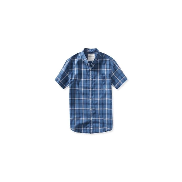 Aeropostale Camisa con botones a cuadros para hombre, azul, pequeña Aeropostale Botones al frente