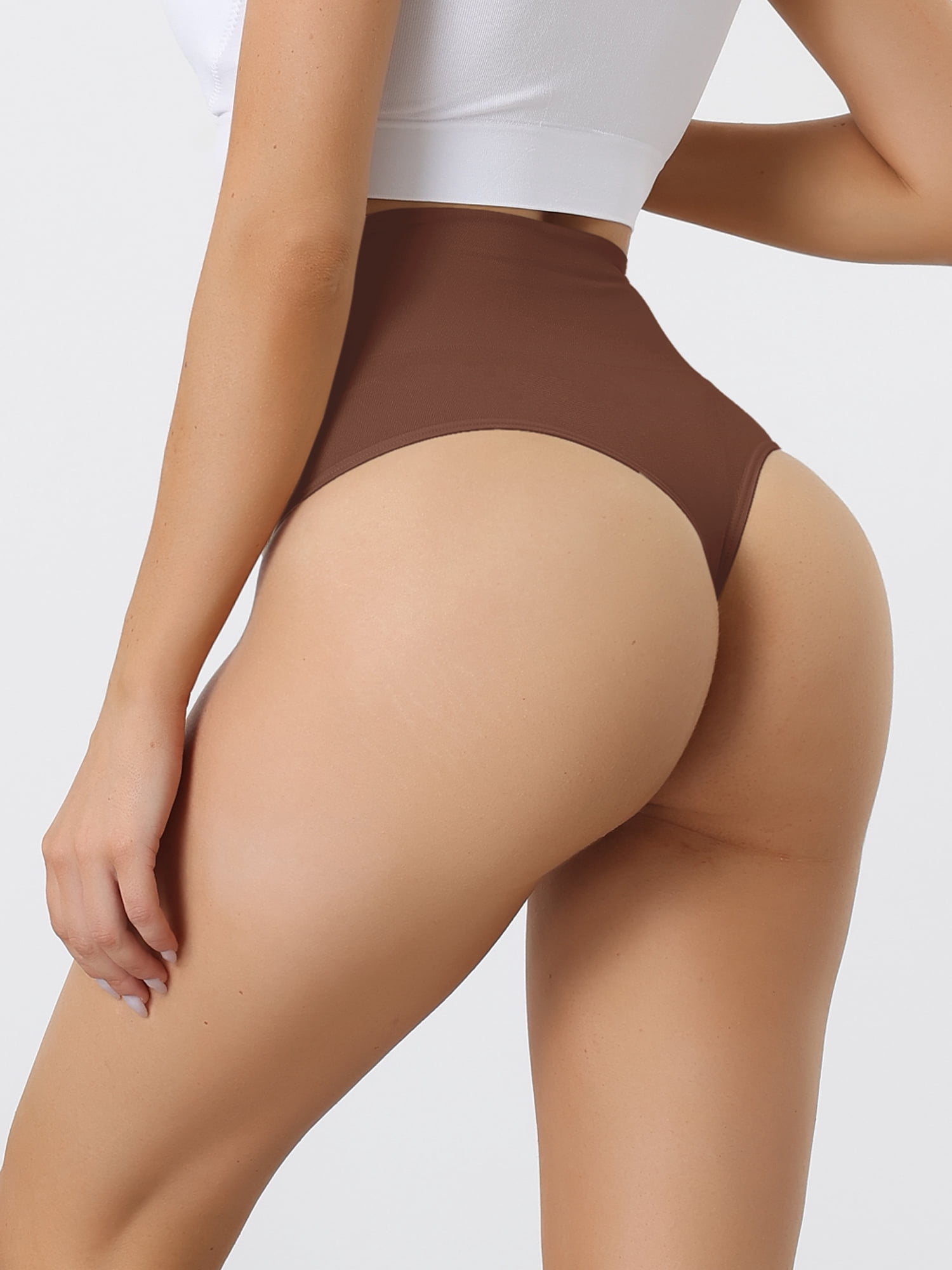Unique Bargains Women's High-Waisted Briefs Invisible Thong Stretchy Comfortable Underwear S Dark Brown