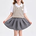 thumbnail image 6 of Yeaiivve Girls Back to School 2 Piece Outfit Striped Fake Two-Piece Polos Shirt & Pleated A-Line Skirt Set Summer Casual Preppy Clothes for Kids White 0-1 Years, 6 of 10