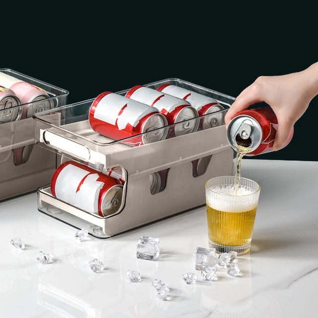 Caja de almacenamiento para refrigerador, organizador automático de latas de refresco de doble capa con ruedas, dispensador de cerveza y cola de plástico transplástico para cocina, refrigerador,