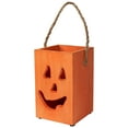 thumbnail image 4 of Northlight 8" Large Orange Wood Jack O Lantern Halloween Candle Lantern, 4 of 10