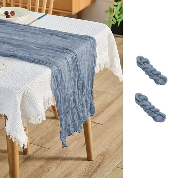 Gogreen 1 Pack Table Runner 35x120 Inches for Baby Shower Decoration Gauze Table Runner for Wedding Party First Communion Centerpiece Engagement Bridal Shower Boho Decoration (Blue)