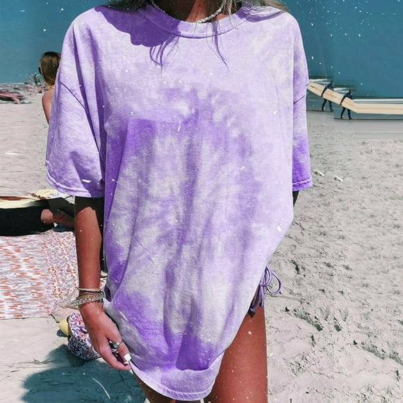 Nuoqisi Women's Tie Dye Shirt Short Sleeve Hippies Senior Casual Summer Tees T Shirts for Women Casual Tie Dye Tee Plus Size Tee Shirt Round Neck Basic Ladies Loose Fit T Shirt S-2XL