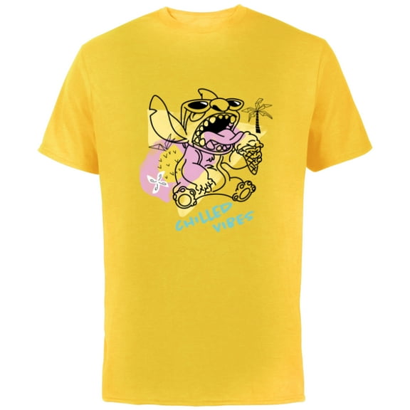 Disney Lilo & Stitch Chilled Vibes Summer Beach Distressed - Short Sleeve Cotton T-Shirt for Adults - Customized-Yellow
