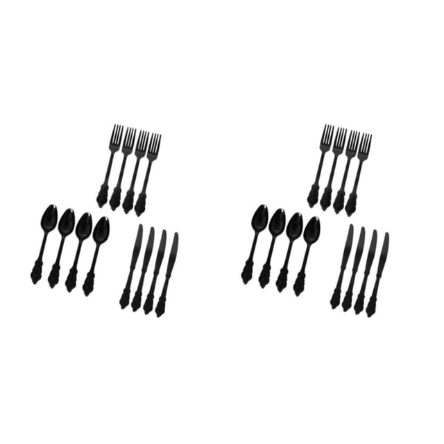 Transemion Plastic Forks Spoons Knifes Silverware Decor Party Black 18.5cm 2Set