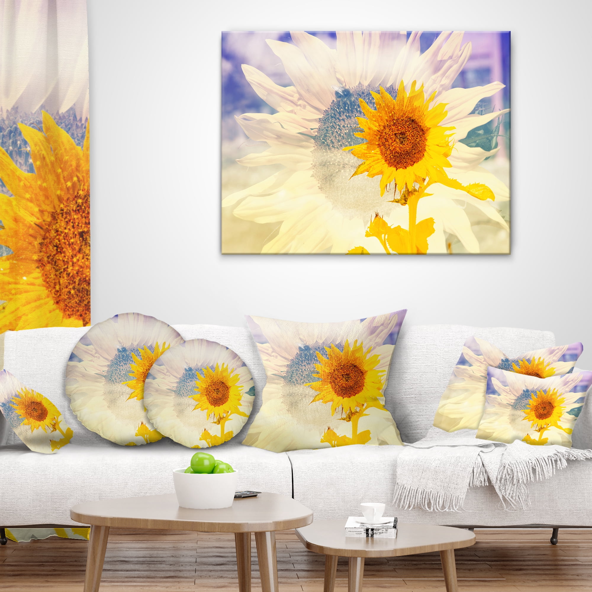 Designart Double Exposure Yellow Sunflowers - Floral Throw Pillow - 16x16