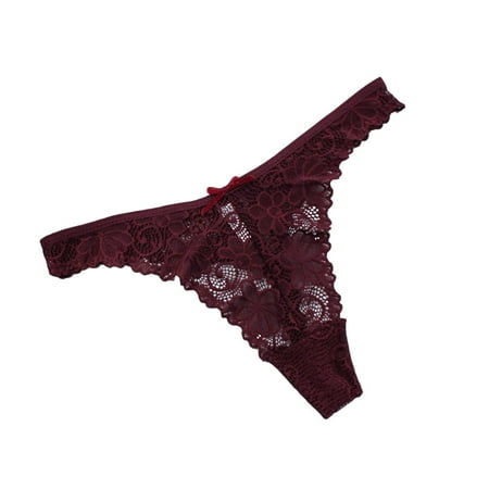 Bigersell Lace Thong Panties for Women Lingerie Thongs Underwear Womens G-String Briefs Low Rise T-Back Underpants Wine L
