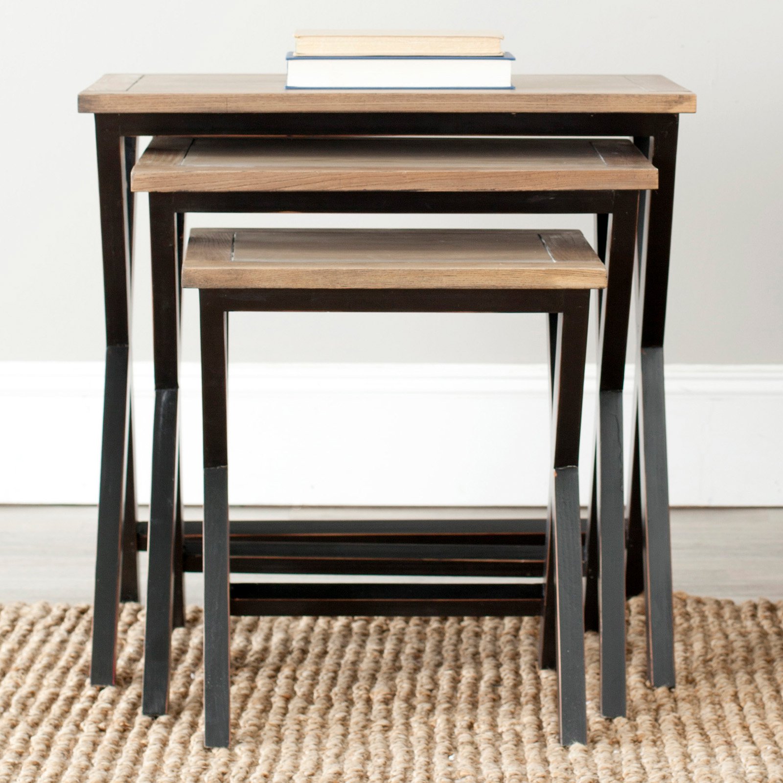 SAFAVIEH Jack Stacking Tray Tables Black / Oak