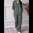 thumbnail image 4 of Conjunto de 2 Piezas de y Algodón para Mujer, con Cuello en V, Camisa de Larga Abotonada y Pantalón con Bolsillos Verde XXL, 4 of 7