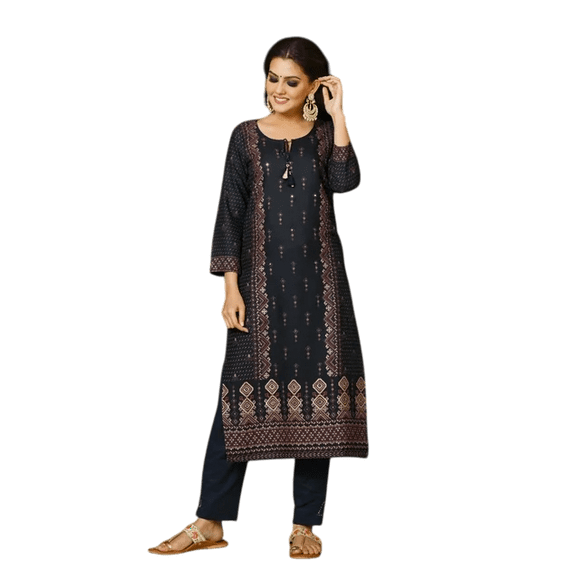 DWEEP SARA BLUE GOLD PRINTED KURTA SET, S/36