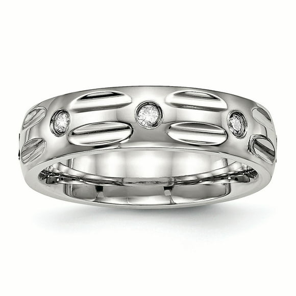 Bague en Acier Inoxydable Poli Rainuré CZ Taille 13