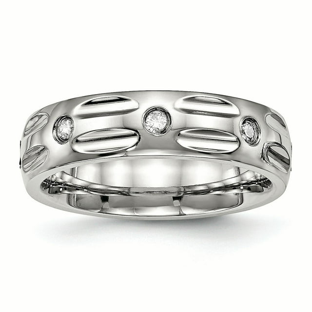 Stainless Steel Polished Grooved CZ Ring Size 10.5