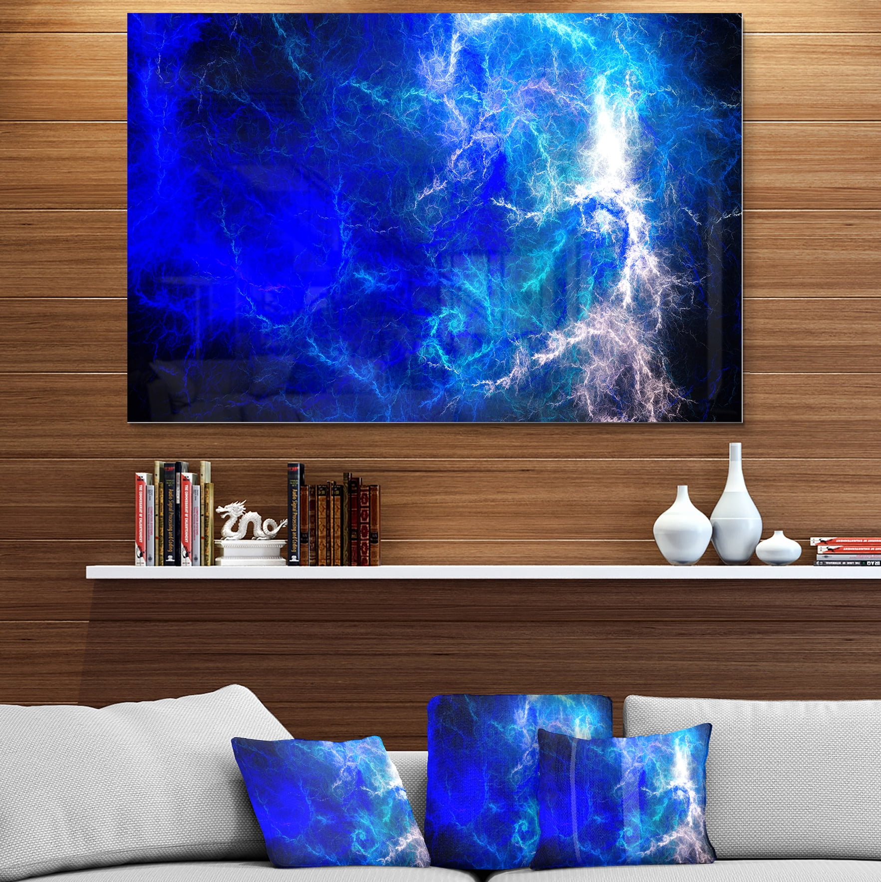 Designart 'Blue Sparkling Lightning' Metal Wall Art
