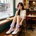 thumbnail image 3 of TELOLY 4Pairs Kids Socks,4-6 Years Old Ruffle Socks,Plain Style Lace Socks,Combination1, 3 of 7