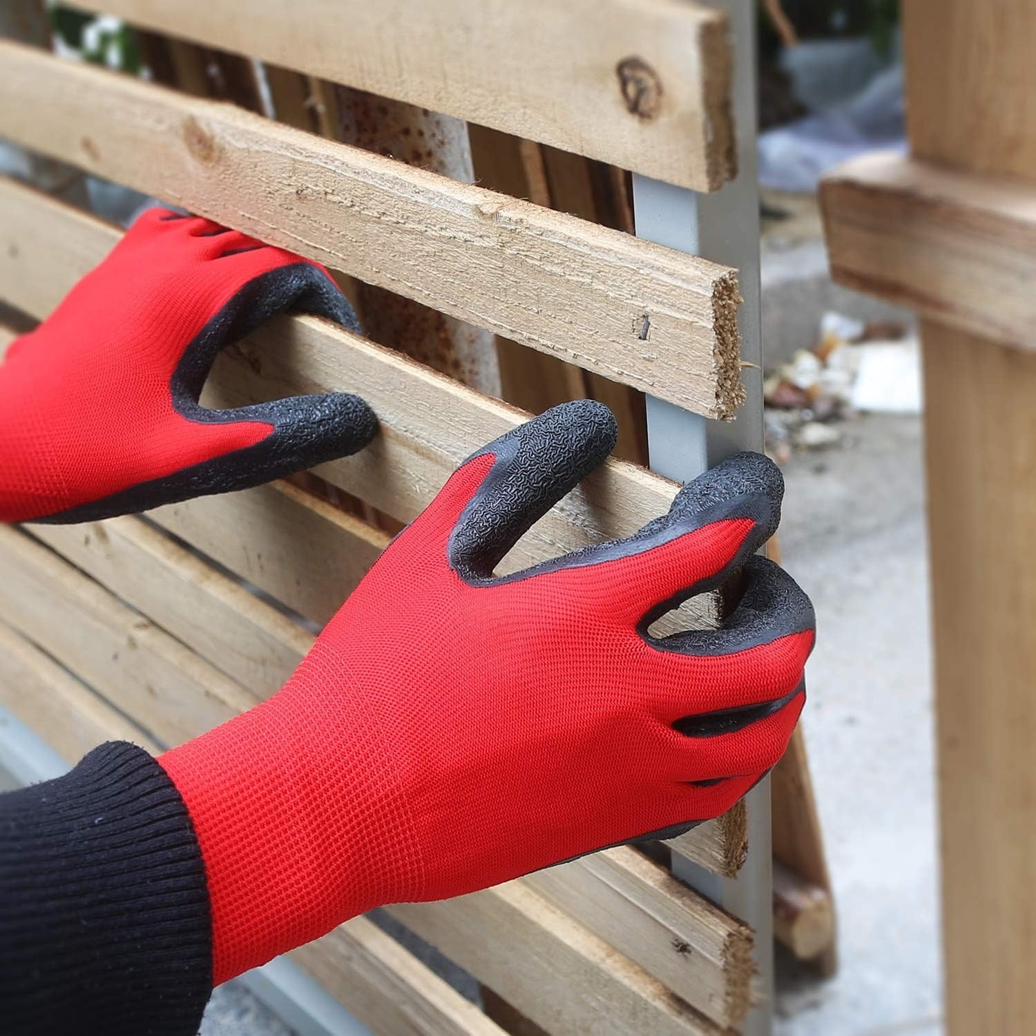 EvridWear 12 Pairs Red Latex Rubber Coated Safety Work Gloves Men Women Construction Warehouse Gardening (S), HPPE
