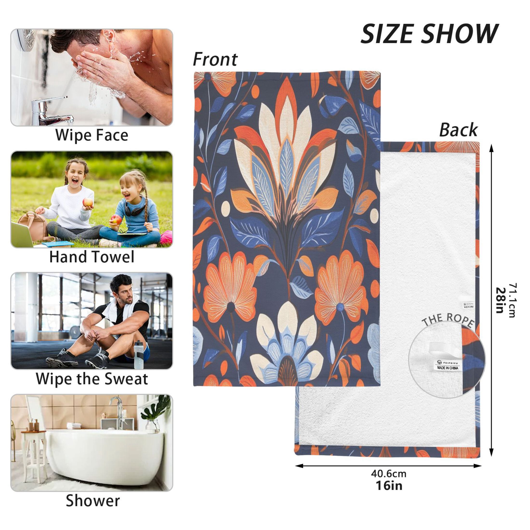 Cotton Towel Two-Piece 16x28 Inch One Sizex2 Face Towel Set Towel Set Cotton Hand Bath Towel Bathroom Beach Beautiful Orange Lotus