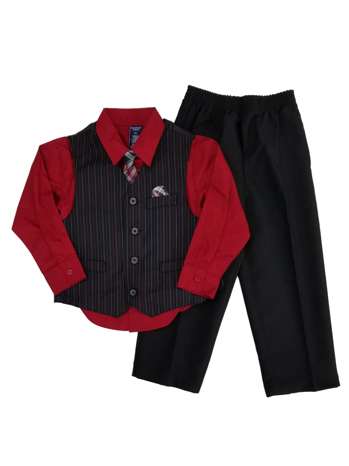 Boys 4 pc Red Vest Set Shirt /& Pant with Matching Tie Sizes 4 to 14