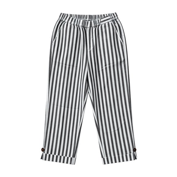Costeam Womens Linen Blend Striped Straight Leg Pants Self Fabric Drawstring Full Elastic High Waist No Side Pockets Lightweight Wrinkle Resistant Loose Full Length Casual Trousers