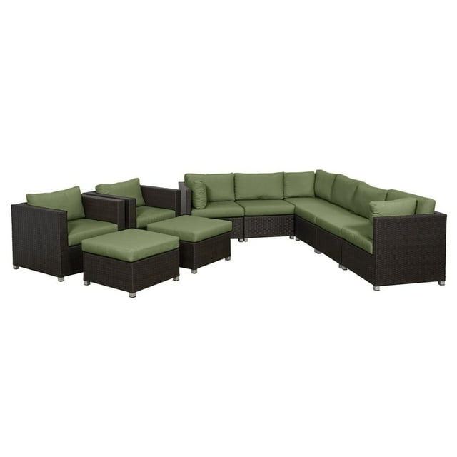 Innesbrook Collection 10-Piece Aluminum Patio Conversation Set with Green Cushions