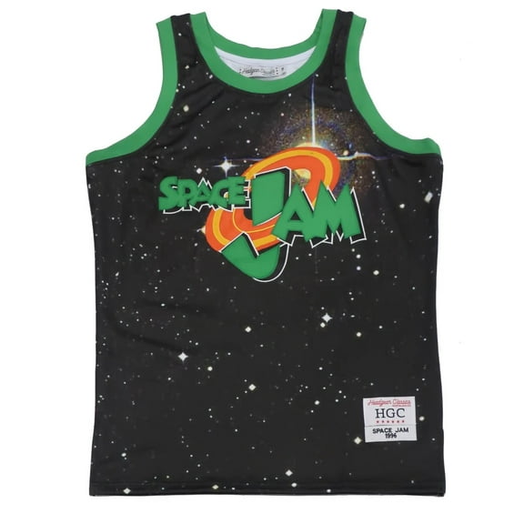Space Jam Superstar Tune Squad Men's Headgear Classics Embroidered Basketball Jersey - Black/Green (Small)