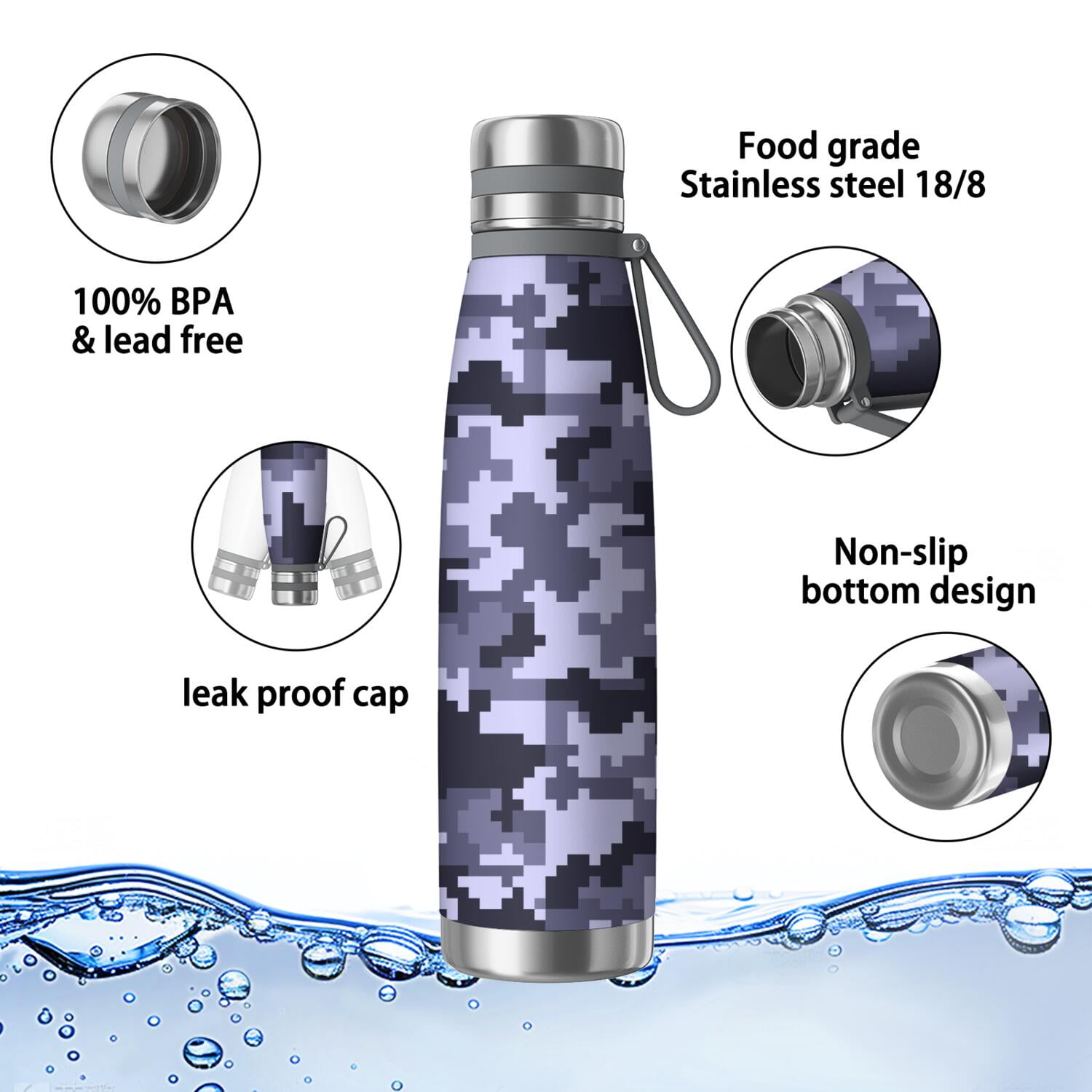 29oz Insulated Water Bottle with Tea Infuser, Stainless Steel Travel Mug, Camouflage Print