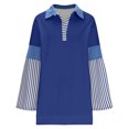 thumbnail image 4 of vdgthytj Women's Long Sleeves Dresses Lapel V-Neck Striped Casual Mini Dress Loose Fashion Comfy T-Shirt Dress, 4 of 5