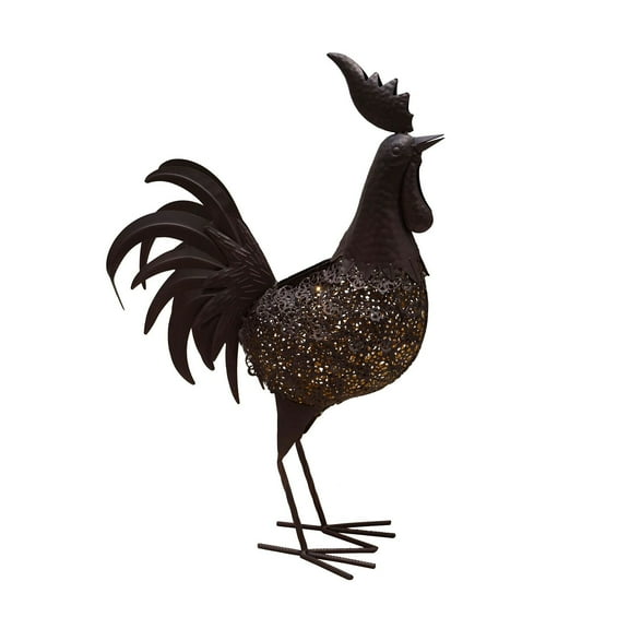 Outdoor Living and Style Solar LED Lighted Rooster Outdoor Garden Statue - 24" - Brown