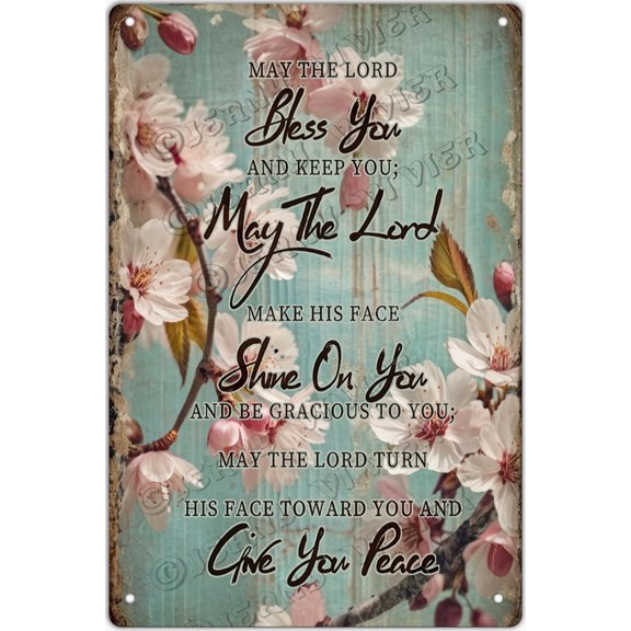 Cherry Decor May the Lord Bless You and Keep You Vintage Metal Sign 12x8 Inches New Aluminum Sign for Home Office Wall Decor Garden Signs Outdoor Metal