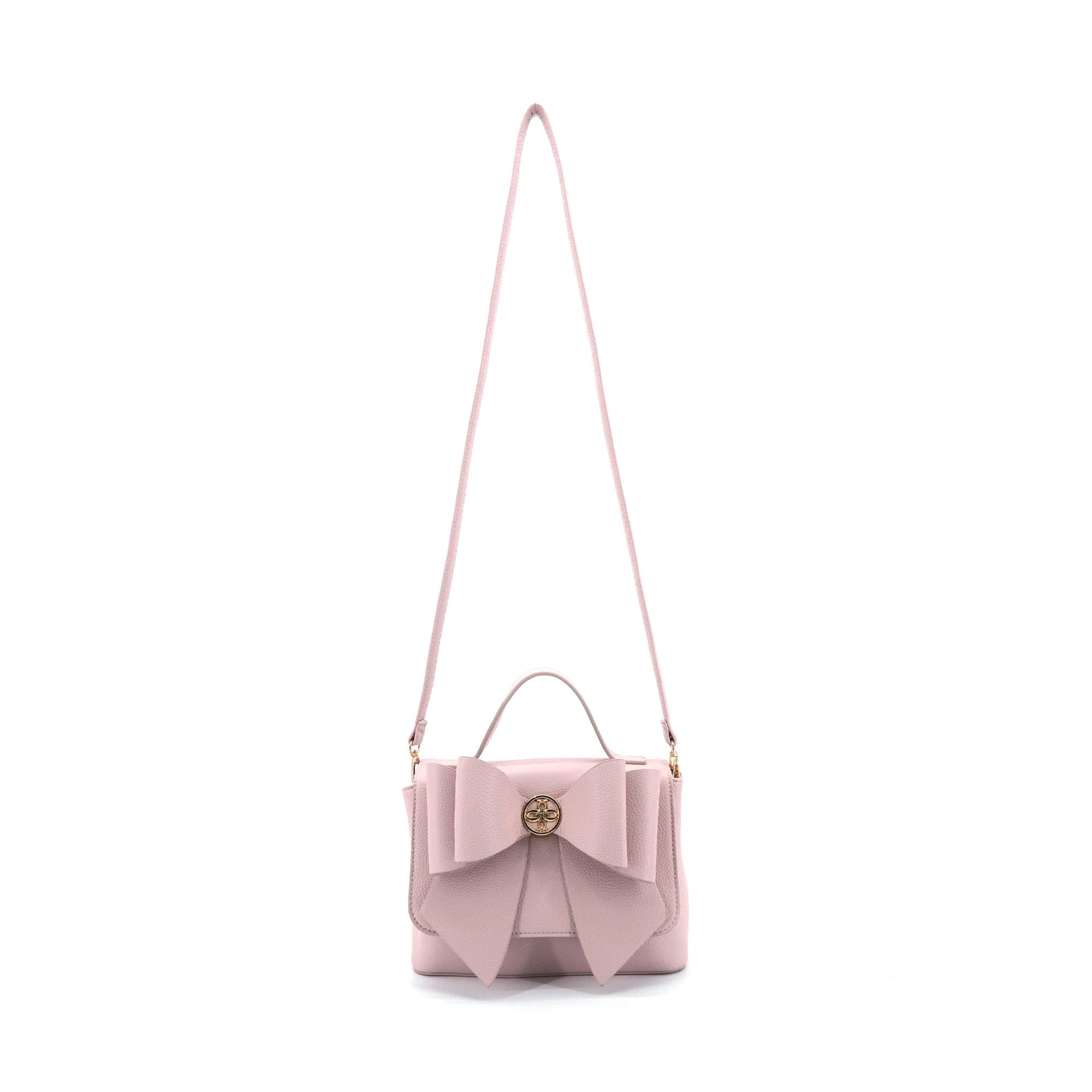 LIKE DREAMS Womens's Vegan Leather Adjustable Detachable Strap Zoey Double Bow Crossbody Bag, Blush
