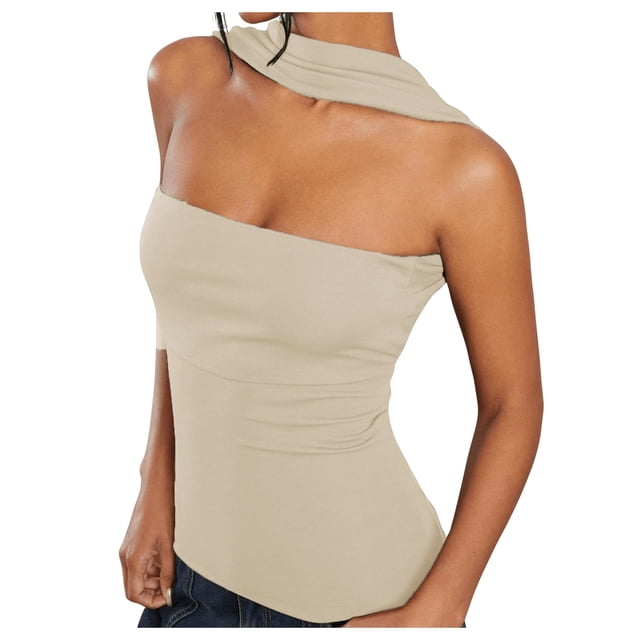 Women's Y2K Halter Tube Tops Summer Strapless Ruched Open Back Slim Fit Bandeau Tank Tops