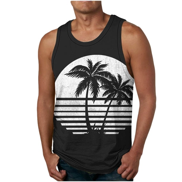 Tank Top para Hombres Hombres Casual Pullover Cuello Redondo Tank Top Deportes Hawaii sin Mangas
