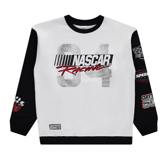 NASCAR Men's Sweatshirt, Printed Embroidered Vintage Daytona Racing Sweatshirt White Black - L