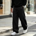 thumbnail image 2 of Nestiefly Men's Fleece Baggy Sweatpants Wide Leg Sweat Pants Lightweight Travel Pants Streetwear with Pockets Black L, 2 of 7