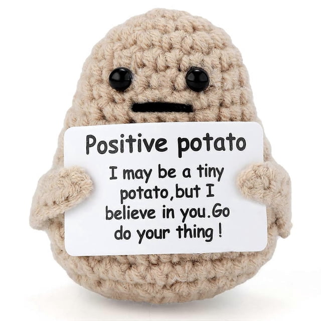 Mini y divertido juguete de patata de punto con tarjeta positiva: bonito regalo de crochet para animar - Decoración creativa para amigos, fiestas y Navidad